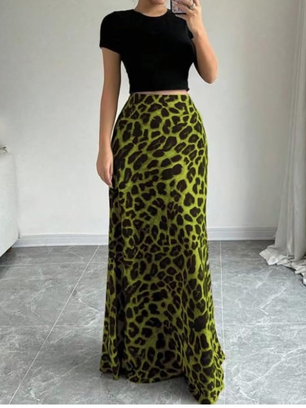 Women’s Green Leopard Maxi Skirt - Stylish Printed Skirt